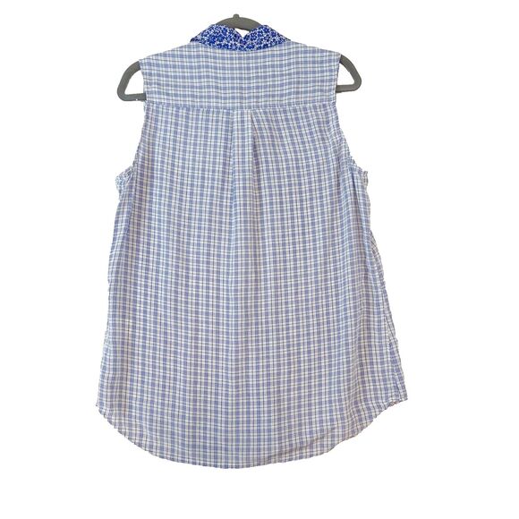 Equipment Femme Silk Top Womens Large Blue Plaid Sleeveless Collared Button Up - Picture 2 of 5